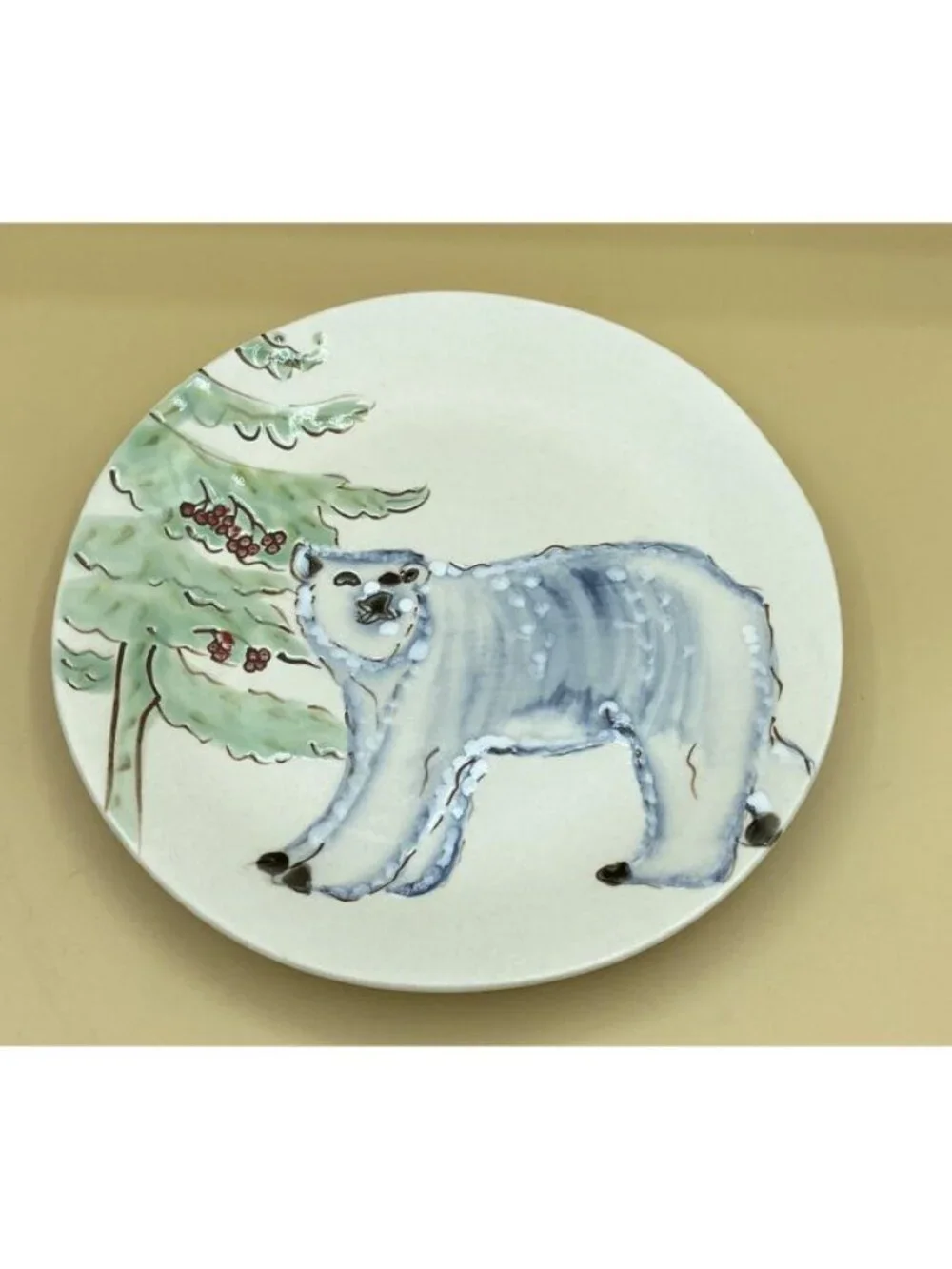 Pottery Barn Embossed 8 1/4” Plate Polar Bear 3D Glazed Design READ